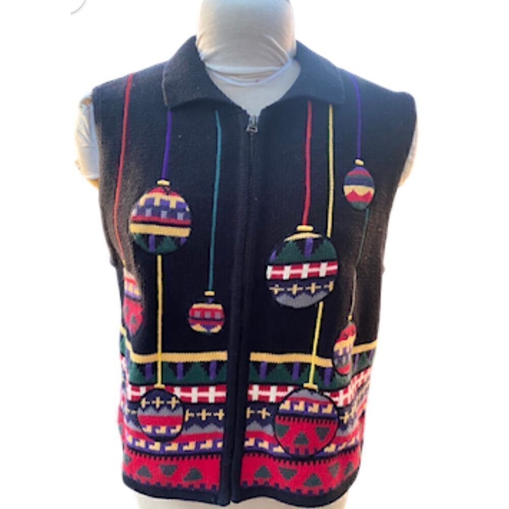 Bechamel Holiday Sweater Vest Full Zip Sz. L Cotton Blend